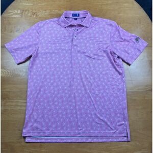 Stitch Golf Pine Needles Mens Pink Geometric Floral Performance Polo Shirt Sz M